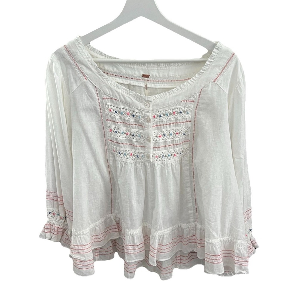 NWT Free People Ready For You Blouse Top Size L Boho Peasant